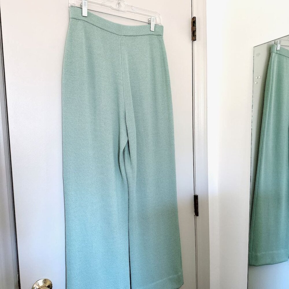 ST JOHN COLLECTION SPORT CHENILLE MINT GREEN MATCHING WIDE LEG PANTS SZ M 6 - Picture 13 of 16